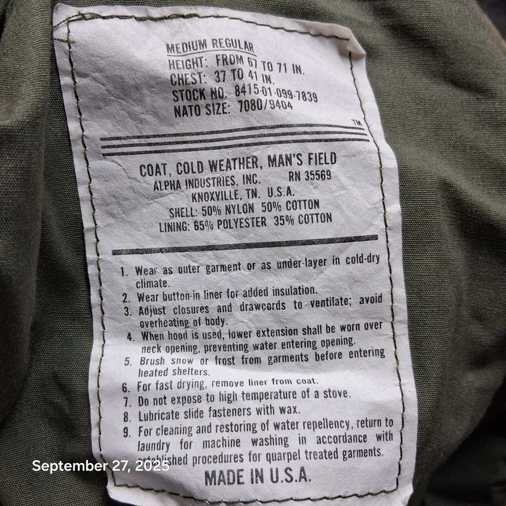 Coat Cold Weather Mans Field Jacket Camouflage Size Medium Regular‎ Patched